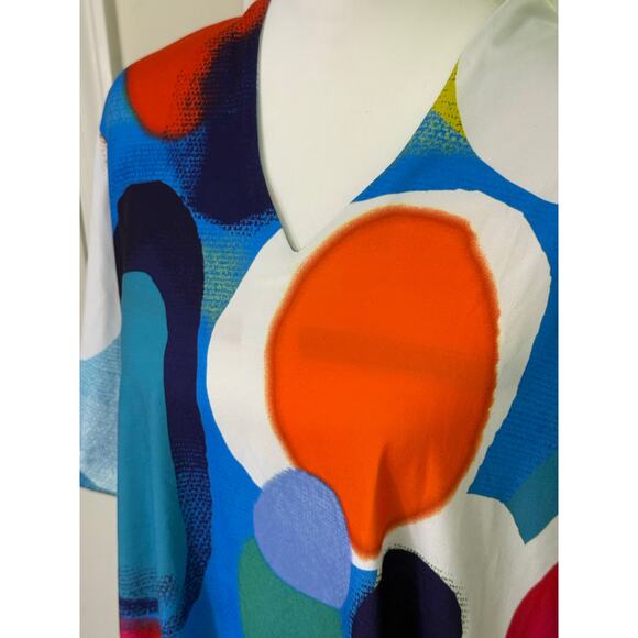 ali miles top short sleeve abstract bold color blocks v neck womens xl - Picture 5 of 5